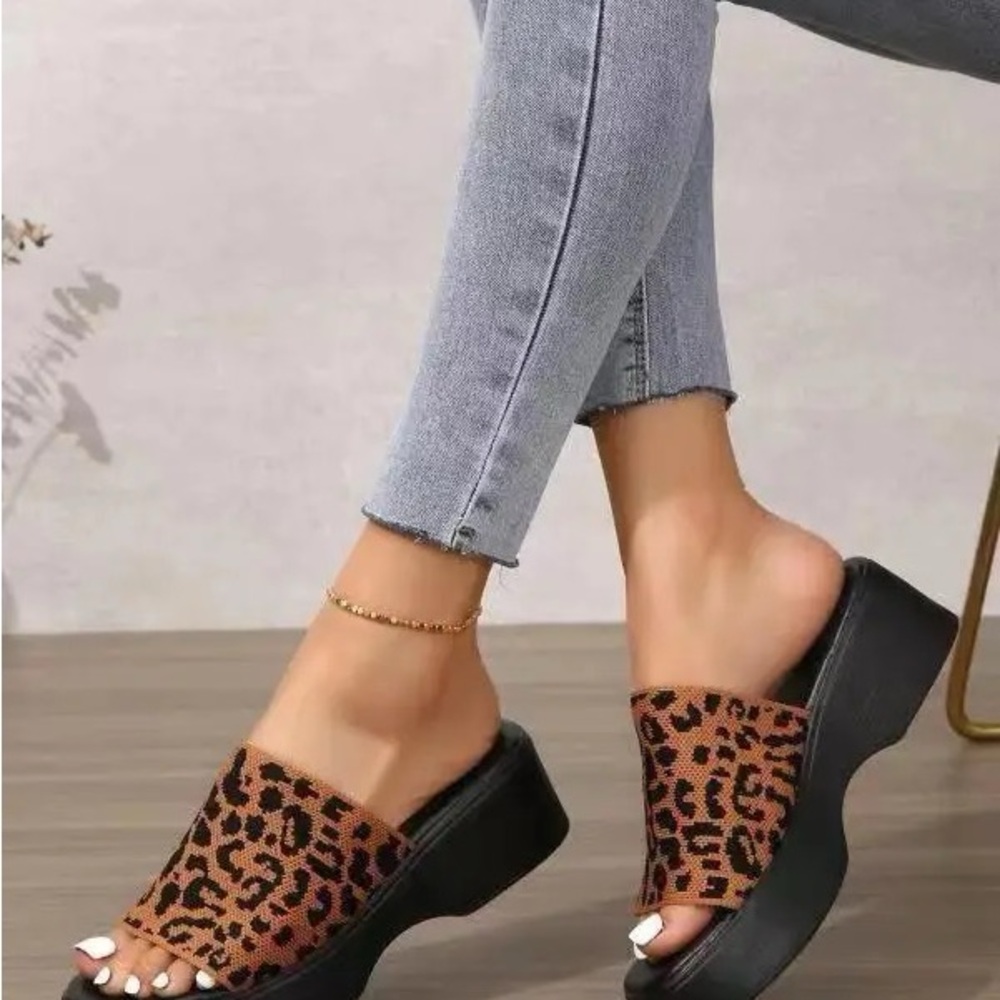 Henry Ferrera Leopard Print Mules with Black Platform